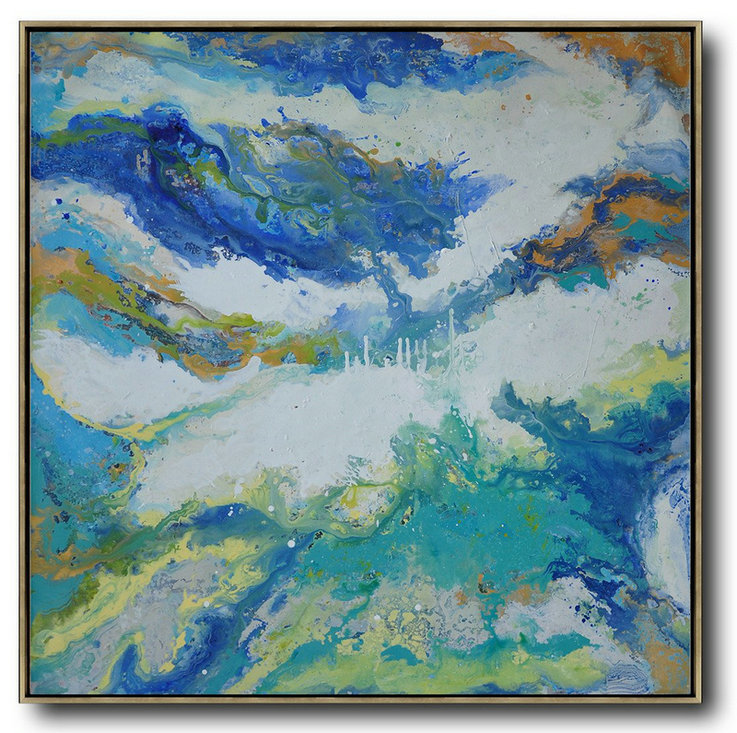 Large Abstract Painting Canvas Art,Contemporary Oil Painting,Original Art Acrylic Painting,White,Blue,Green.etc